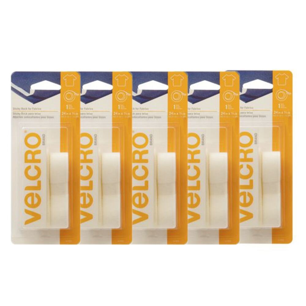 NEW! VELCRO Brand Sticky Back for‎ Fabrics Tape, 24" in White 5PK